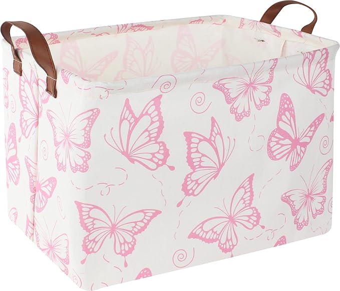 CLOCOR Rectangular Pink Basket, Collapsible Storage Bin, Waterproof Storage Box with Handles, Gift Organizer, Shelf Basket(Pink Butterfly)-NeatNest