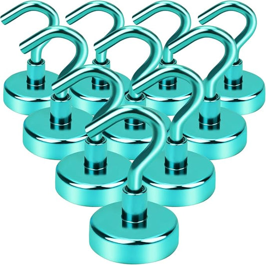 DIYMAG Magnetic Hooks, 30Lbs Strong Heavy Duty Cruise Magnet S-Hooks for Classroom, Fridge, Hanging, Cabins, Grill, Kitchen, Garage, Workplace and Office etc, (10 Pack-Green)-NeatNest