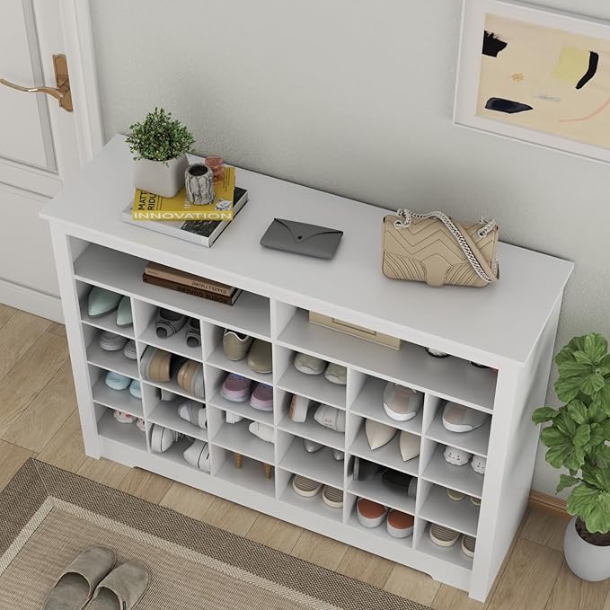 5-Tier Storage Cabinet for Entryway, Modern Shoe Rack with 26 Cubbies, Freestanding Shoe Organizer with 24 Pair Shoe Storage Cabinet for Hallway,Bedroom,Living Room(White-NeatNest