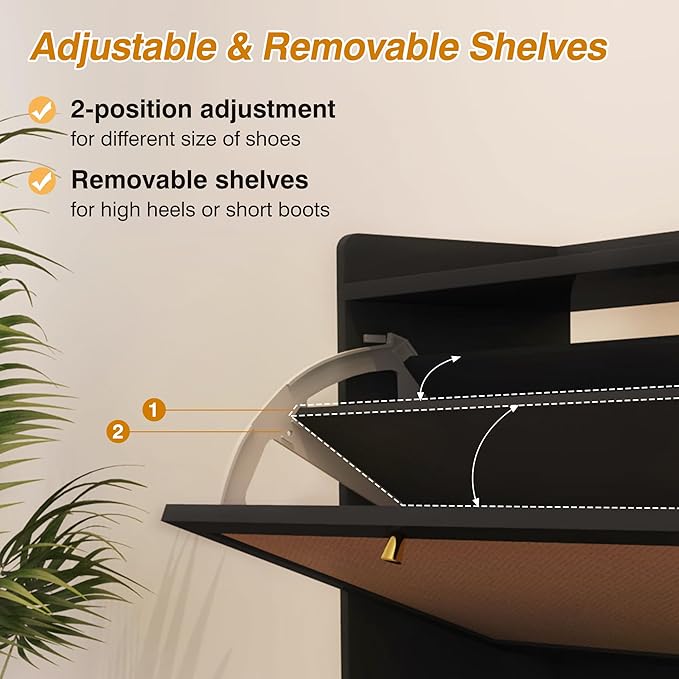 AVZEAR Narrow Shoe Storage Cabinet for Entryway with 2 Flip Drawers, Freestanding Shoe Cabinet with Natural Linen Panel, Slim Wood Shoe Organizer Closed Shoe Rack for Hallway, Foyer(Black)-NeatNest
