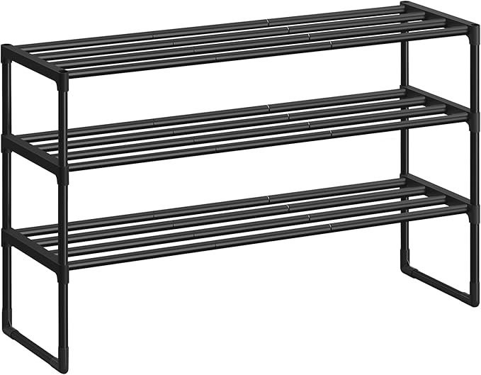 SONGMICS Shoe Rack, 3-Tier Shoe Organizer, Metal Storage Shelf, Upright or Upside Down, for 16-20 Pairs, Stackable, for Entryway, 11.8 x 36.2 x 21.7 Inches, Black ULSA303B02-NeatNest