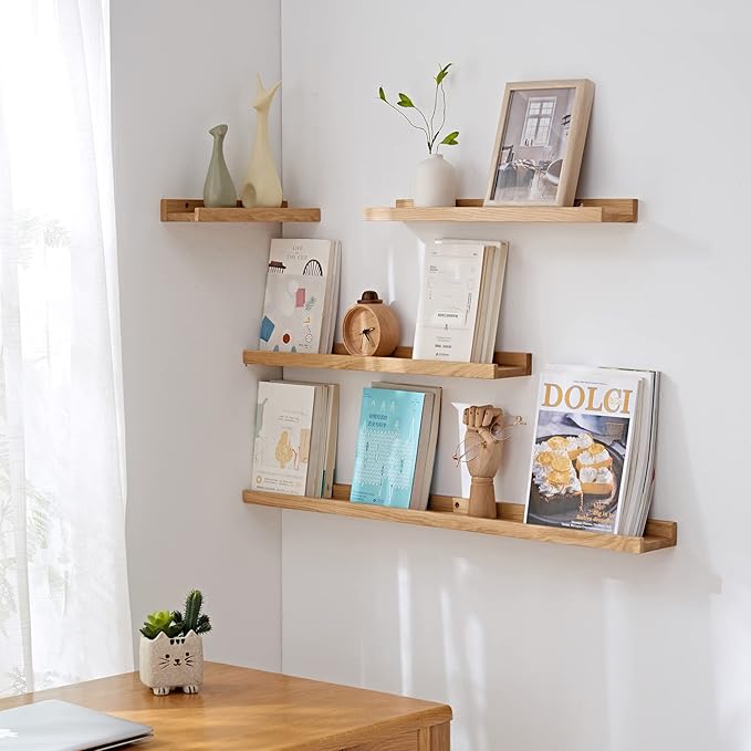 20 Inch Floating Shelves Wall Mounted, Rustic Wall Shelves for Decor and Storage, Natural Solid Oak Wood Shelf, Picture Ledge for Bedroom/Bathroom/Living Room/Kitchen, Natural Color, 20*4*1.5 (1 Pack)-NeatNest