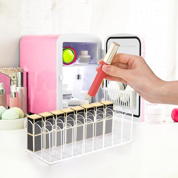 Hedume 2 Pack Lip Gloss Holder Organizer, 24 Spaces Acrylic Lip Gloss & Makeup Holder, Lipgloss Display Case for Tall Products-NeatNest