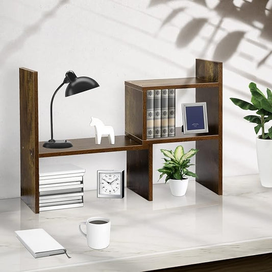 BROWN-BROWN Desktop Shelves & Office Shelves Desk Shelf Organizer Wooden Desk Shelf-NeatNest