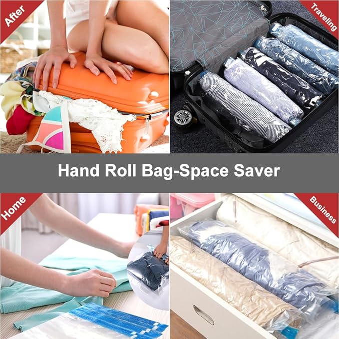 Compression Bags for Travel - 12 Pack Space Saver Bags - No Vacuum or Pump Needed - Vacuum Storage Bags for Travel Accessories - Transparent-NeatNest