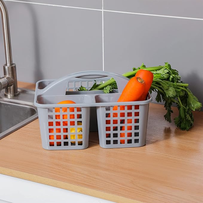 JiatuA Portable Shower Caddy Basket with Compartments Cleaning Supplies Organizer with Handle Plastic Storage Divided Tool Bin for Bathroom, Bedroom, Kitchen, College Dorm, Garden, Under Sink, Grey