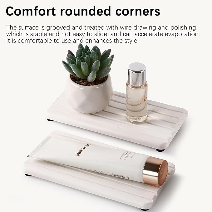 2 PCS Water Absorbent Diatomite Coasters (7.1" x 3.5"), Grooved Design, Water Absorbing Stone Used for Hand Soaps & Plants & toiletries in The Modern Home-NeatNest