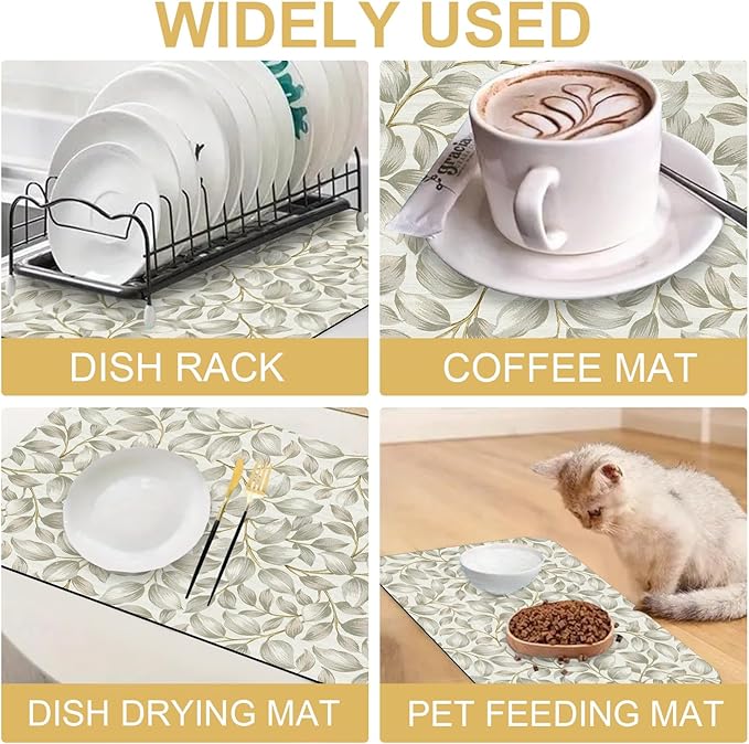 Classic Popular Flower Dish Drying Mats for Kitchen Counter Absorbent Fast Dry Dish Drainer Rack Mats for Dishes Utensils Pot and Pan, Kitchen Accessories 20"x12"-NeatNest