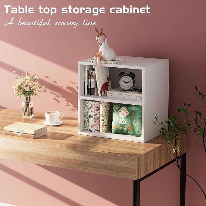 Garden 4 You Cube Organizer Shelf, 2-Tier Stackable Bookshelf, Wooden Display Bookcase with 2 Cube Storage, Small Storage Cabinet for Living Room, Bedroom - White-NeatNest