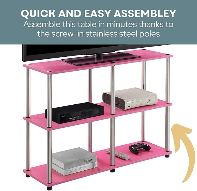 Convenience Concepts Designs2Go No Tools 3 Tier Wide Console Table 42" - Modern Accent with Shelves for TV Media Center, Office Desk Extension, Entryway Display, & Home Storage, White Faux Marble-NeatNest