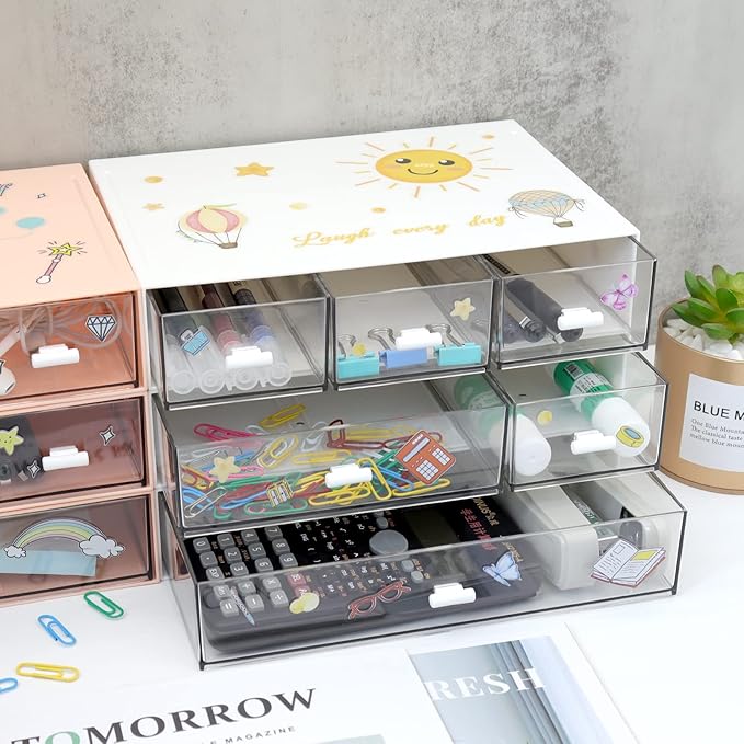 3 Tier Stackable Desk Organizer With 6 Drawers - Plastic Storage for Makeup and Desktop Organization (White)-NeatNest
