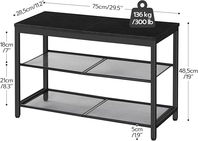 HOOBRO Shoe Bench, 3-Tier Shoe Rack, Industrial Shoe Organizer Storage Bench, 29.5 inches Entry Bench with Mesh Shelves, for Entryway, Living Room, Hallway, Easy Assembly, Black BB75HX01-NeatNest