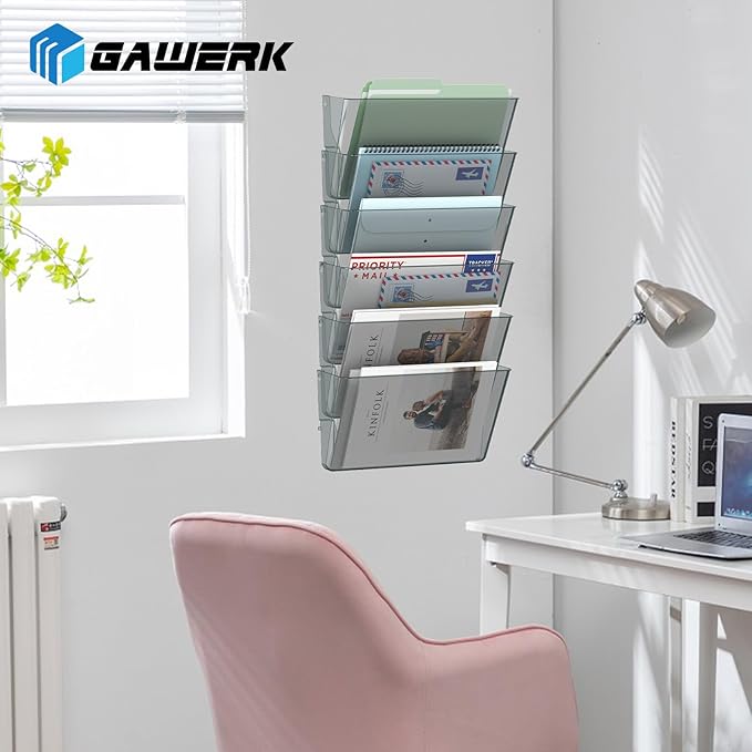 Clear Acrylic Single Pocket, Plastic Hanging Wall Mount File Holder for Office Home (Gray, pack6)-NeatNest