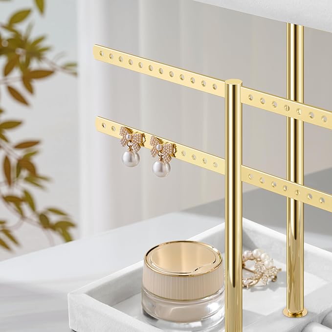 3 Tier Bracelet Holder Display - Detachable T Bar White Velvet Bracelet Holder, Jewelry Holder Organizer for Bracelet, Necklace, Earrings, Rings