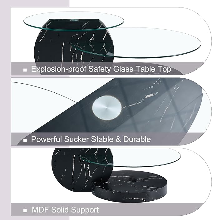 Glass Coffee Tables for Living Room Round Coffee Tables Modern Double Layer Round Table Circle Coffee Table for Small Space Home Office (42 Inch Black)