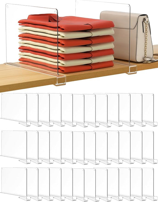 HBlife 36 Pack Clear Shelf Dividers, Vertical Purse Organizer for Closet Perfect for Sweater, Shirts, Handbags in Bedroom and Kitchen, Adjustable Acrylic Bookshelf for Organization-NeatNest