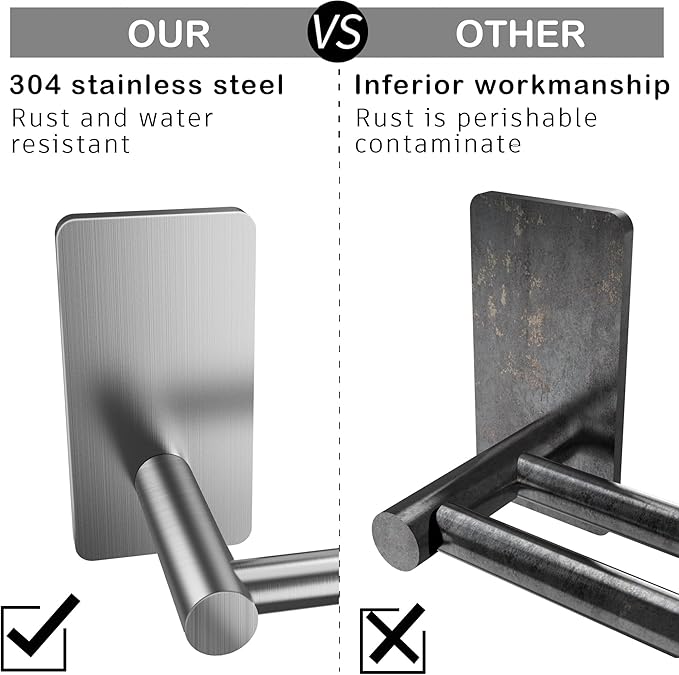 Taozun Towel Bar - 24 Inch Towel Holder with 2 Packs Adhesive Hooks, Hand Towel Rack Stick on Wall, Stainless Steel Bathroom Hardware Accessory Kit