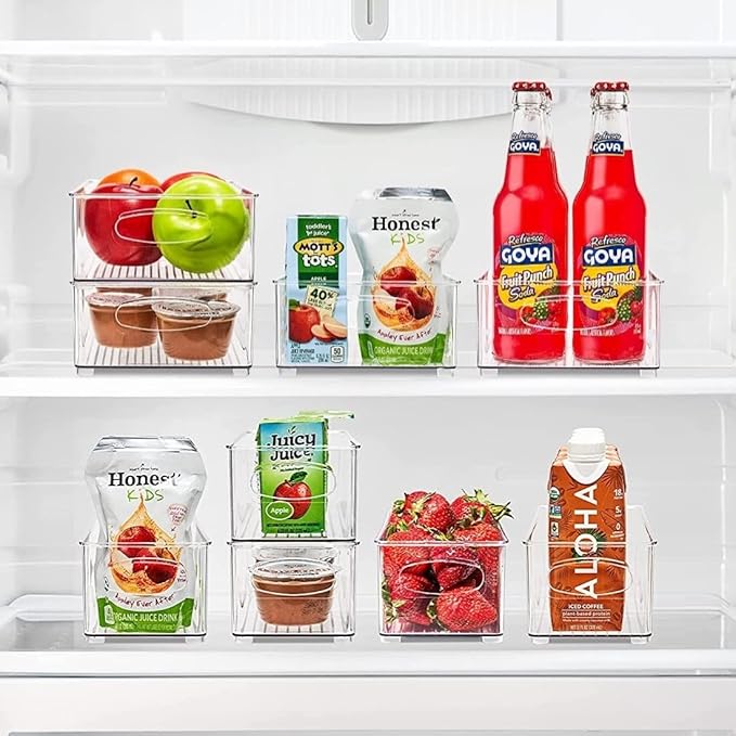 Sorbus Stackable Refrigerator Organizer Bins - Set of 4 Clear Storage Bins for Kitchen Pantry, Freezer & Fridge Organization - Food Organizing Plastic Containers with Handles for Countertops & Drawers-NeatNest