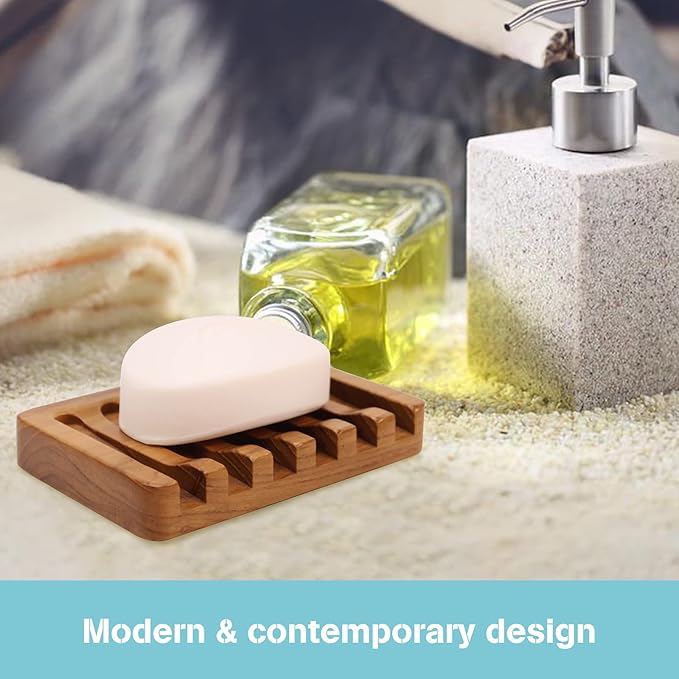 2PCS Self Draining Soap Dishes by HTB, Teak Wood Soap Holder, Soap Saver for Shower, Bathroom, Bath Tub, Kitchen Sponges, Easy Dry Extend Soap Life-NeatNest