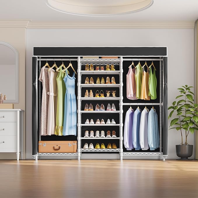 VIPEK S3C Heavy Duty Portable Closet, Adjustable Shoe Rack Wire Shelf, Large Wardrobe Organizer for Bedroom Storage, Freestanding Clothes Rack, Custom White Rack with Black Cover-NeatNest