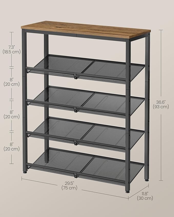 VASAGLE Shoe Rack for Entryway, 5-Tier Shoe Rack Organizer with Storage Shelves and Spacious Top, Freestanding, Adjustable, Industrial, Honey Brown and Ink Black ULBS038K01-NeatNest