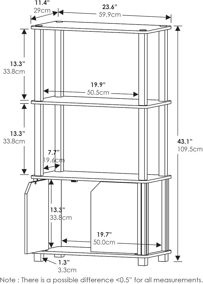 Furinno Brahms 4-Tier Multipurpose Bookcase/Bookshelf/Display Shelf/Display Rack with Door, Espresso/Black-NeatNest