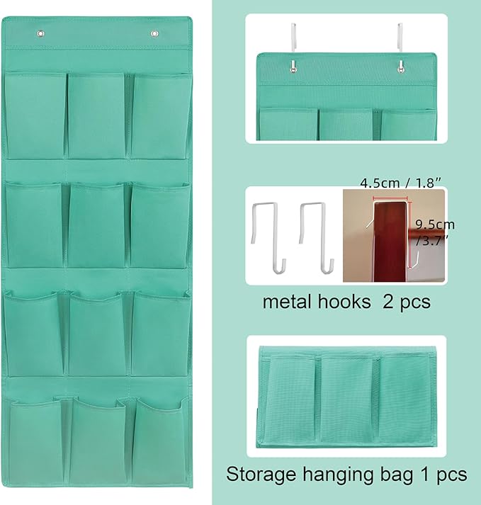 Over the Door Shoe Organizer, Hanging Shoe Rack Storage Holder with 12 Large Pockets for Closet Door, Men Women Kids Shoes, Cruise(Green-NeatNest