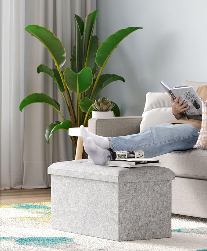 Folding Storage Ottoman Bench, Multi-Functional Ottoman Footrest, End of Bed Bench, Storage Chest for Living Room, Bedroom, Hallway, Entryway, Holds Up to 700 lbs (Dark Gray, 30 Inches)
