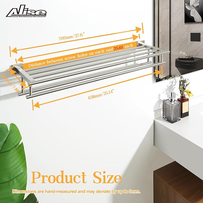 Alise Towel Rack,Towel Holder Towel Shelf with Double Towel Bars for Bathroom Lavatory,SUS 304 Stainless Steel Wall Mount Towel Hanger Storage,28 Inch Brushed Nickel,GZ8070-LS