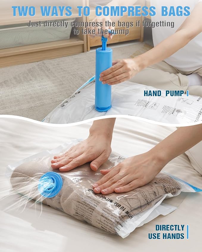 Travel Vacuum Storage Bags with Hand Pump, 12 Pack (4M+4S+4XS) Vacuum Seal Bag Travel Essentials Space Saving Bags for Clothes, Luggage, Carry-on Suitcase, Backpack, Holiday Business Trip-NeatNest