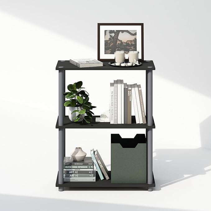 Furinno Turn-N-Tube 3-Tier Multipurpose Compact Bookshelf, Bookcase, Black/Grey-NeatNest