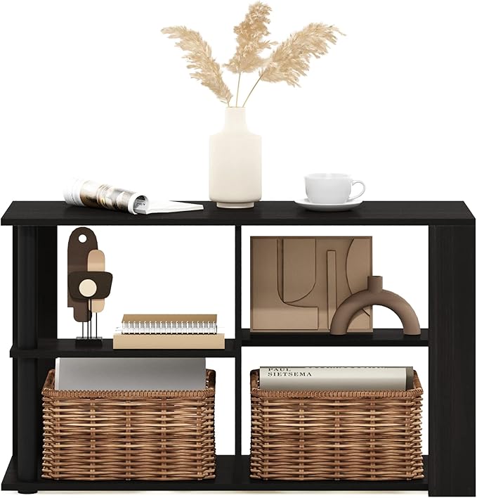 Furinno Romain Narrow End Table with Shelves, Espresso/Black-NeatNest