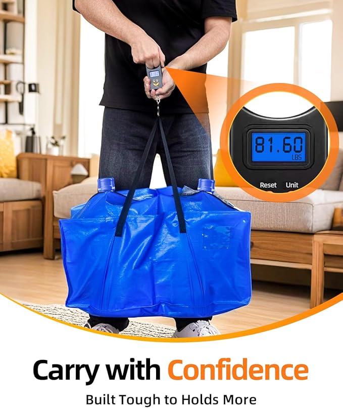 12 Pack Extra Large Moving Bags, Heavy Duty Packing Bags with Zippers and Handles for Space Saving, Clothes Storage, College Essentials, Travel, Blue