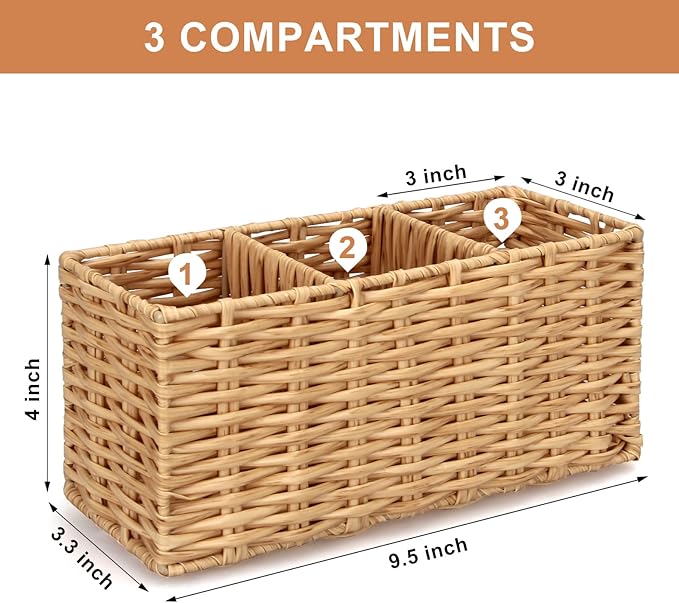 Ayiaren Wicker Flatware Silverware Caddy Cutlery Holder Kitchen Silverware Organizer Storage for Countertop Small Utensil Holders Party Table Spoon Knives Fork Holder Flatware Utensils Caddy Basket-NeatNest