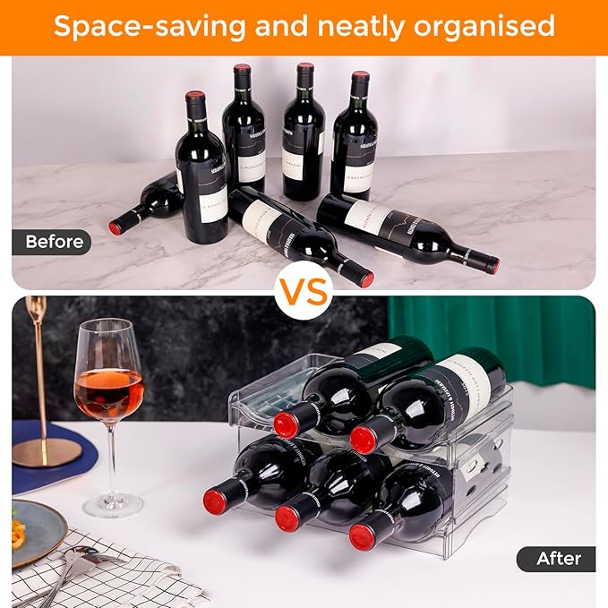 BoxedHome Plastic Water Bottle Organizer and Wine Rack Storage Holder for Inside Cabinet, Kitchen Countertop, Table Top, Pantry, Bars, Cabinets, Fridge - Clear (2 Tier 6 Containers)-NeatNest