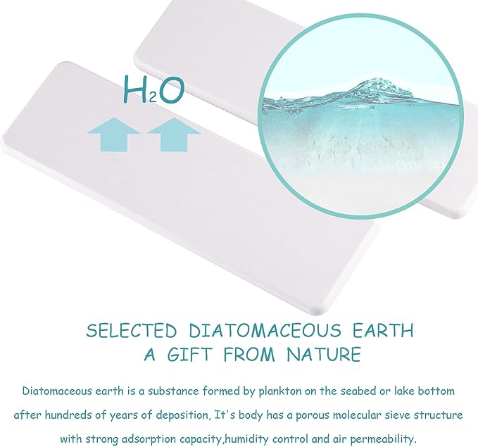 2 Pcs Water Absorbing Stone Trays, Kitchen/Bathroom Sink Soap Dish, Diatomite Tray Used for Hand Soap & Cosmetic Bottles in The Modern Home, 3.2" W x 10.2" L, White-NeatNest