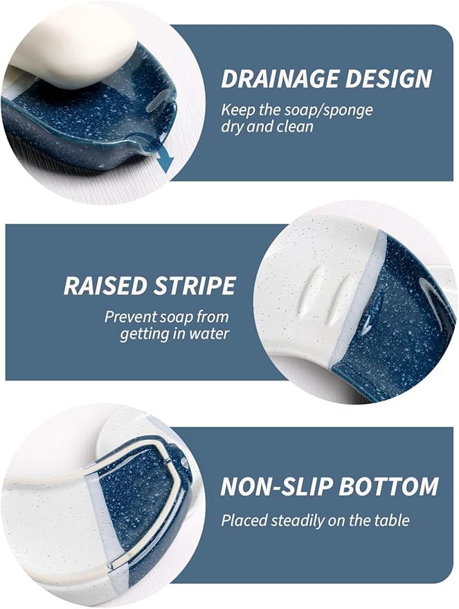 Ceramic Soap Dish – Blue & White Split-Glazed Porcelain Soap Holder with Drainage Grooves, Modern Sink or Bathroom Accessory, Stylish and Easy to Clean-NeatNest