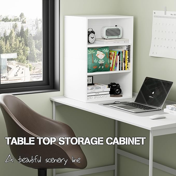 Garden 4 You Cube Storage Organizer, 3 Tiers Stackable Bookshelf, Wooden Display Bookcase With 3 Cubes, Small Cabinet for Living Room Bedroom, White-NeatNest