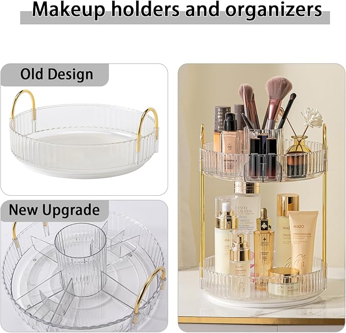 Rotating Makeup Organizer for Vanity, High-Capacity Skincare Clear Make Up Storage Perfume Organizers Cosmetic Dresser Organizer Countertop 360 Spinning (Clear, New-2 Tier)-NeatNest