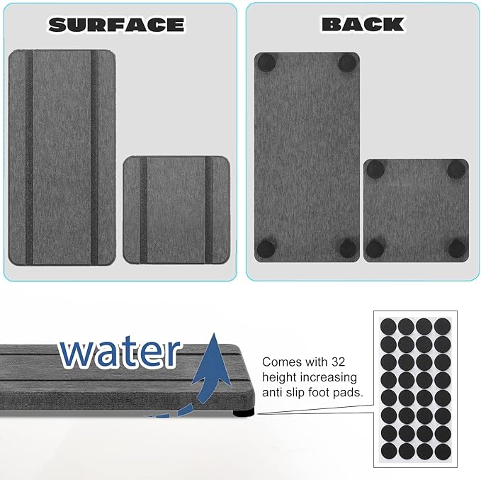 4PCS Stone Drying Trays for Bathroom Sink and Kitchen Counter, Water Absorbing Stone Tray with Diatomaceous Earth, Soap Dish and Coaster-NeatNest