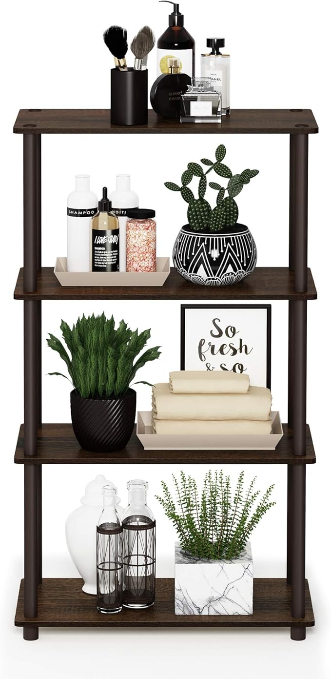 Furinno Turn-N-Tube 4-Tier Multipurpose Shelf Display Rack, Round Tubes, Walnut/Brown-NeatNest