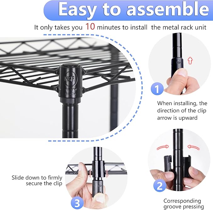 BestOffice Metal Garage Shelving 6 Tiers Garage Storage Shelves Heavy Duty 17”D x 12”W x 64”H Easy Assemble Wire Shelving NSF Certified Storage Shelves with Levling Feet for Home Garage Office, Black-NeatNest