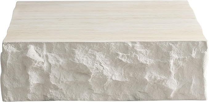 kevinplus ø35.43'' Square Coffee Table for Living Room, Modern Drum Circle Stone Coffee Table, Fiberglass Material, No Assembly, Beige