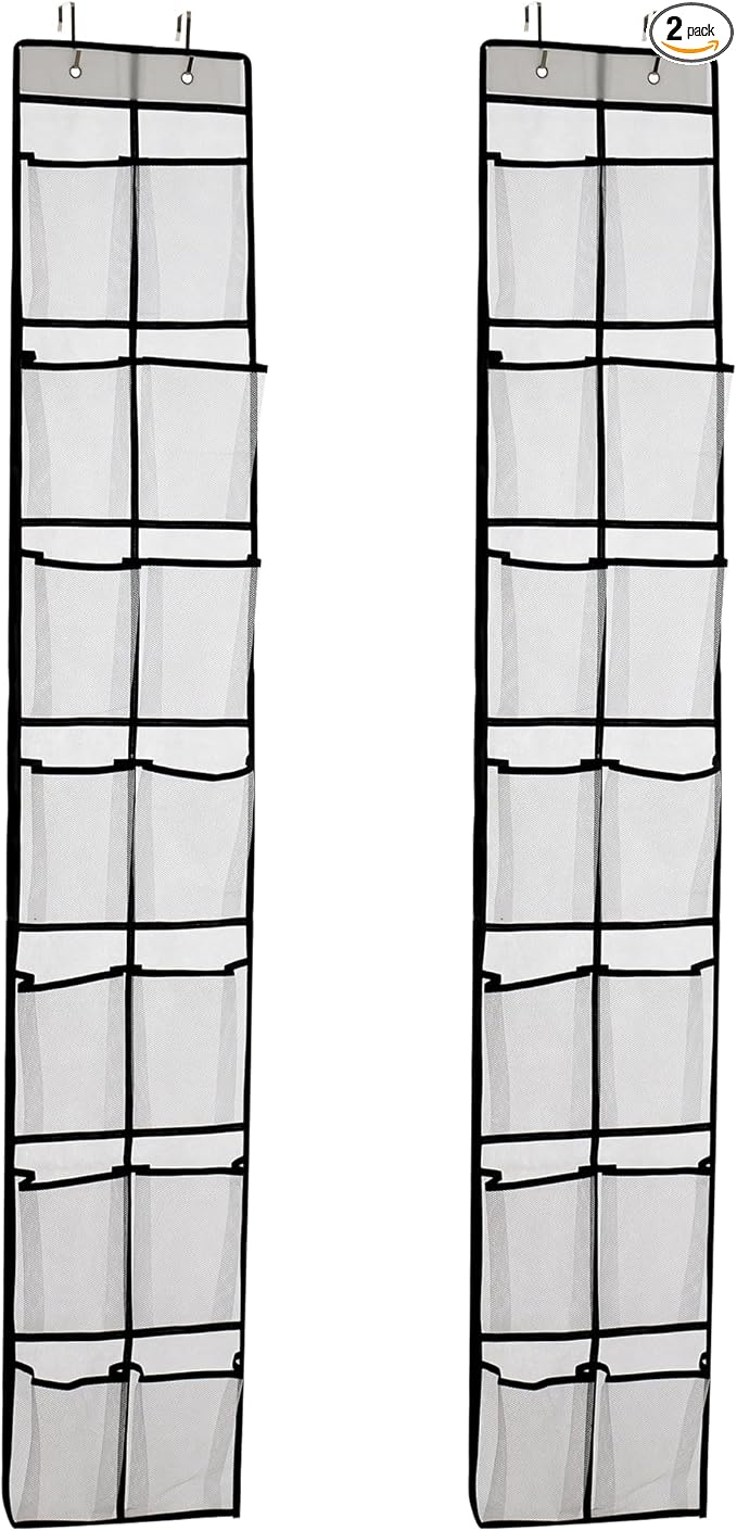 Over The Door Shoe Organizer, 14 Large Mesh Pockets Hanging Shoe Rack for Closet Organizers and Storage, White, 2-pack (white)-NeatNest