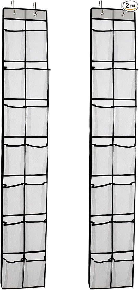 Over The Door Shoe Organizer, 14 Large Mesh Pockets Hanging Shoe Rack for Closet Organizers and Storage, White, 2-pack (white)-NeatNest