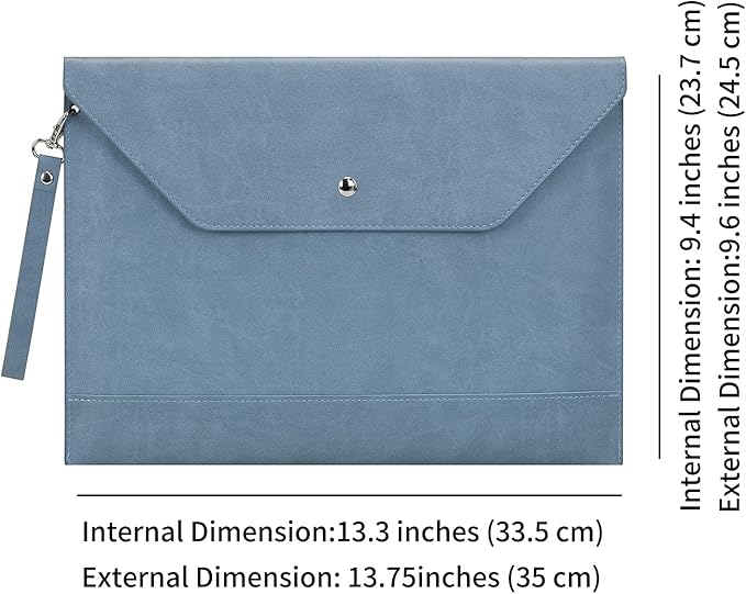 Wonderpool Envelope Case A4 PU Leather File Jacket Pocket Folder Document Case Bag with Removable Hand Strap and 4 Pocket for Documents Tablet Phone Stationery (Sky Blue)