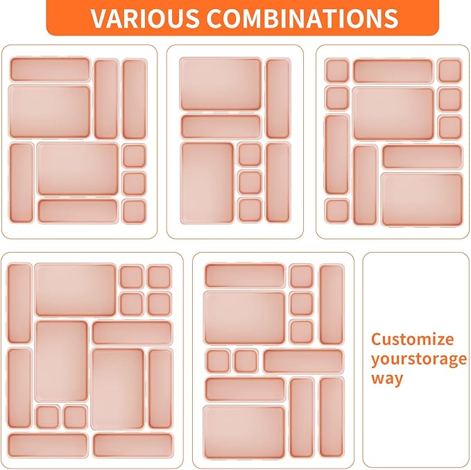 45 Pack Pink Plastic Drawer Organizer Trays - 3-Size Storage for Kitchen, Bathroom, Office, Vanity, Makeup, Utensils, Junk Drawer Organizer Bins, Gadget Trays-NeatNest