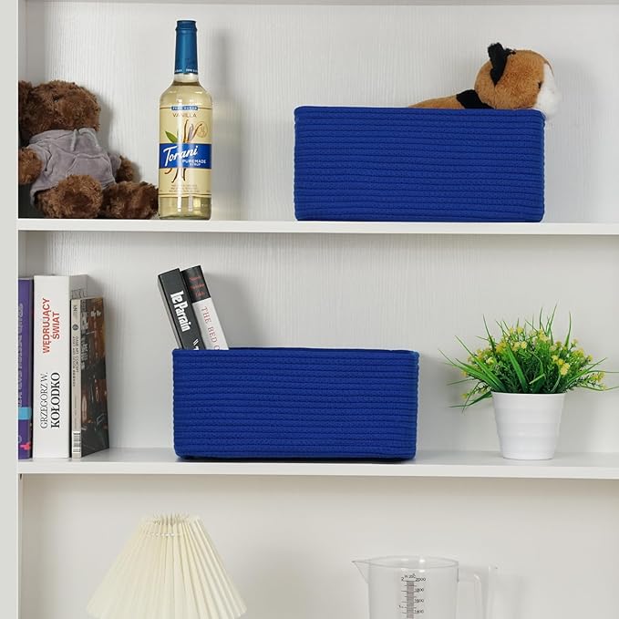3-Pack Storage Baskets for Organizing | Woven Shelf Toy Basket | Rope Baskets for Gifts Empty | Closet Organizer Bins with Handles | Cube Decorative Box | 13.7×7.1×6.7” | Klein Blue-NeatNest
