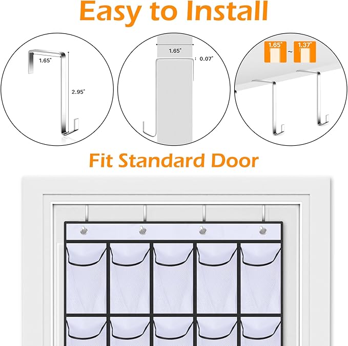 MISSLO 35 Large Pockets Over The Door Shoe Organizer Sturdy Oxford Fabric Hanging Shoe Rack for Door Mesh Closet Shoe Holder Hanger, White-NeatNest