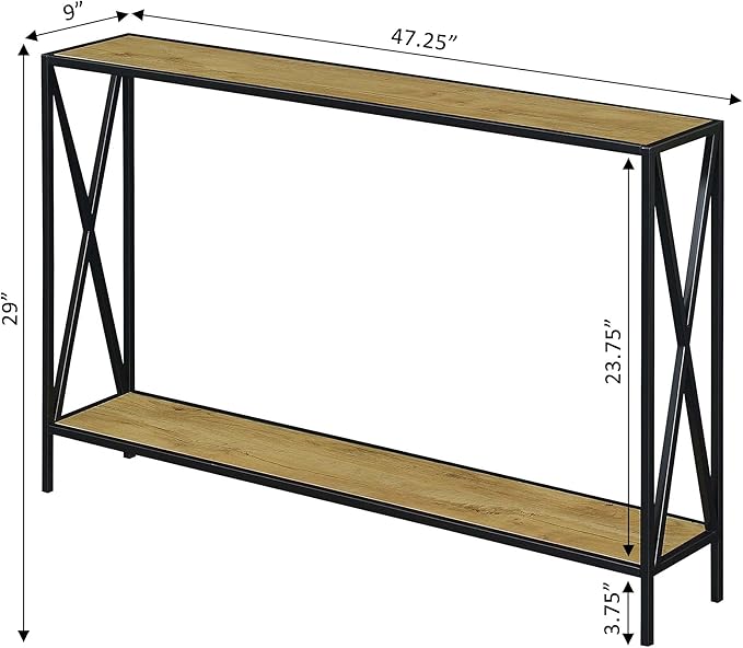 Convenience Concepts Tucson Console Table 47.25" - Modern Sofa Table with Storage Shelf, Entryway Hall Table for Living Room, English Oak/Black-NeatNest